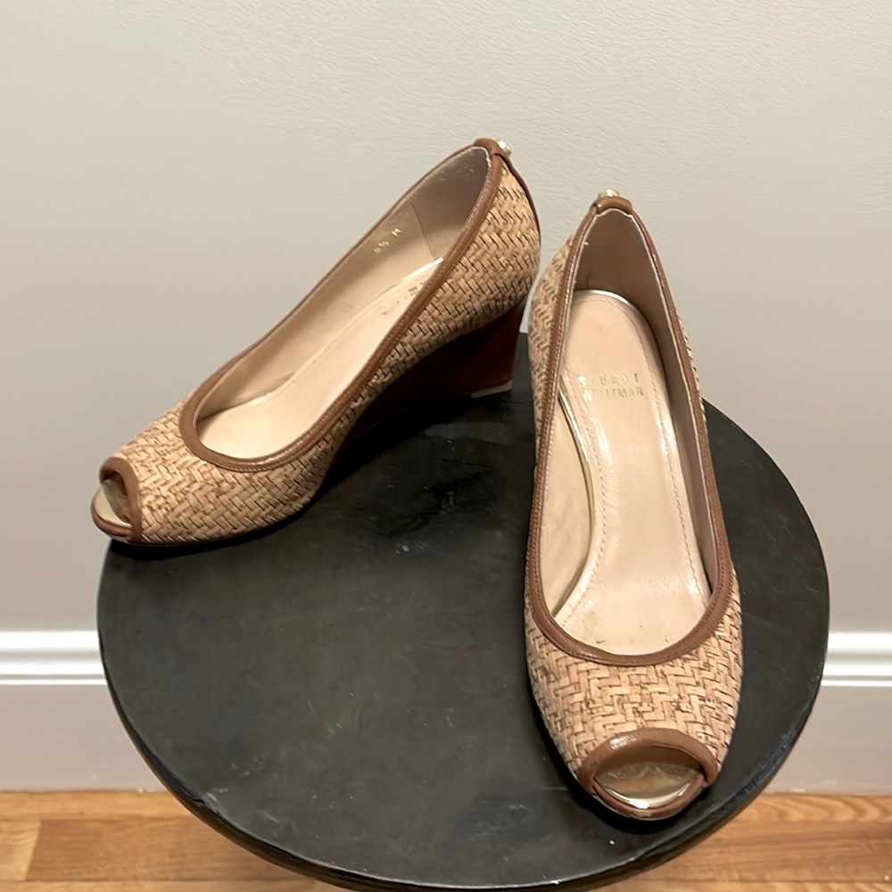 Stuart Weitzman cork and leather wedge in size 5.5